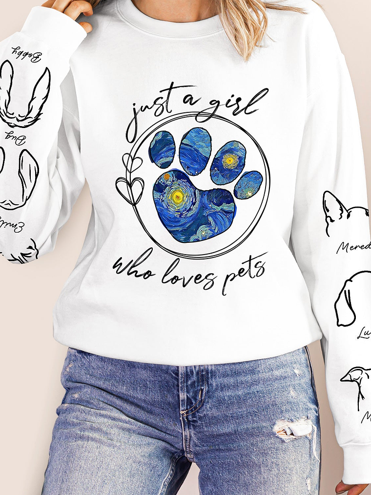 Just A Girl Who Loves Dogs Cats Night Sky - Birthday, Loving Gift For Dog Lover, Cat Mom, Pet Mum - Personalized Unisex Sweatshirt With Design On Sleeve 5