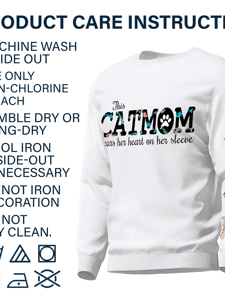 This Cat Mom Wears Her Heart - Gift For Cat Lovers - Personalized Sweatshirt With Sleeve Imprint 6