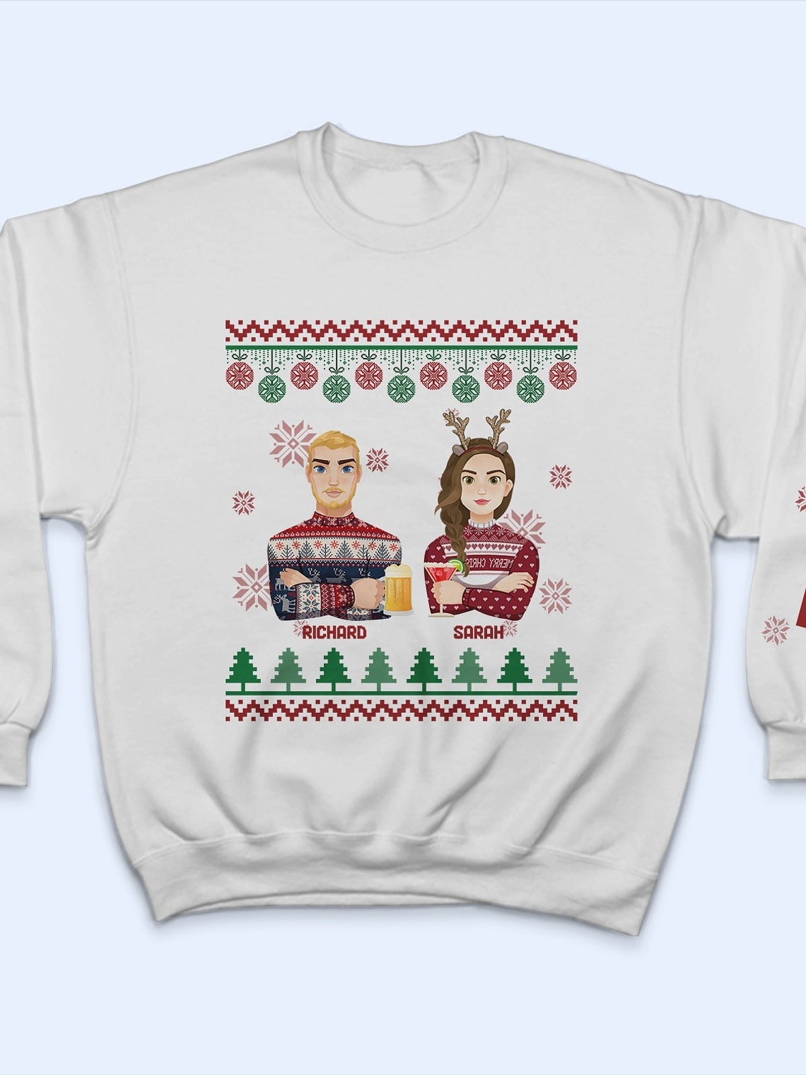 Flat Art - Christmas, Funny Gift For Family, Couple, Dad, Mom, Grandpa, Grandma - Personalized Sweatshirt With Sleeve Imprint 3