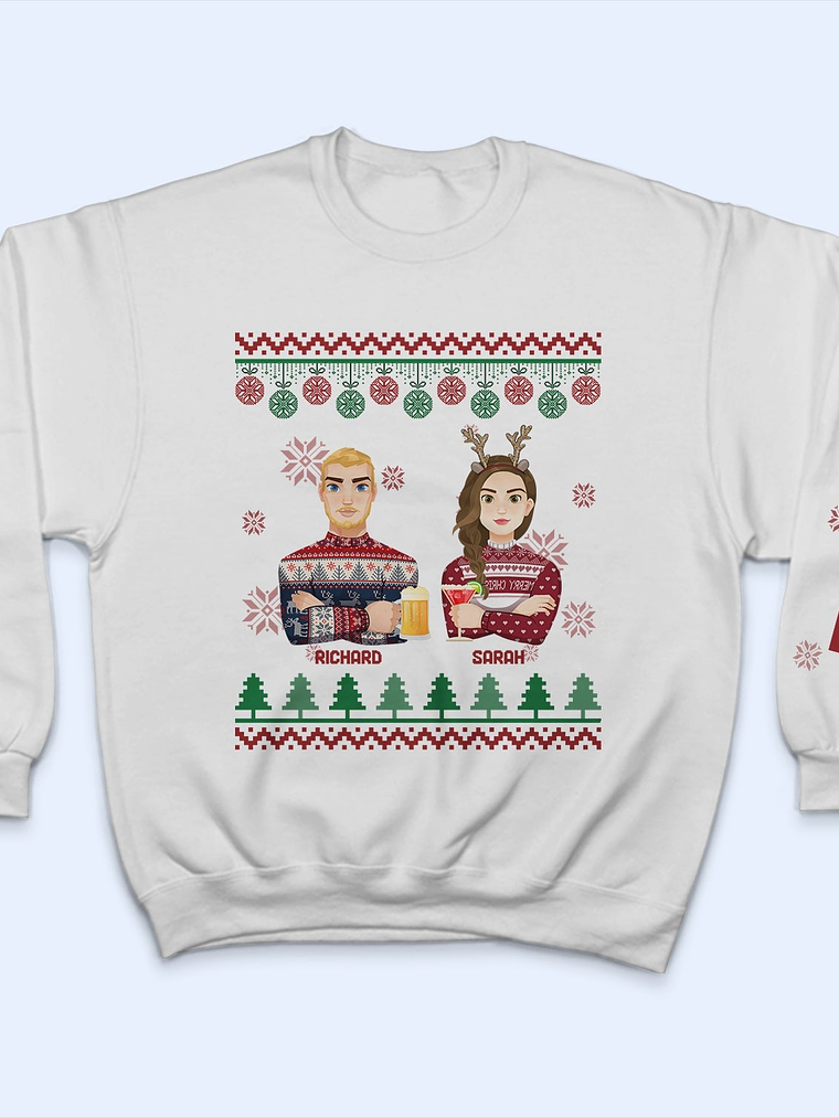 Flat Art - Christmas, Funny Gift For Family, Couple, Dad, Mom, Grandpa, Grandma - Personalized Sweatshirt With Sleeve Imprint 3