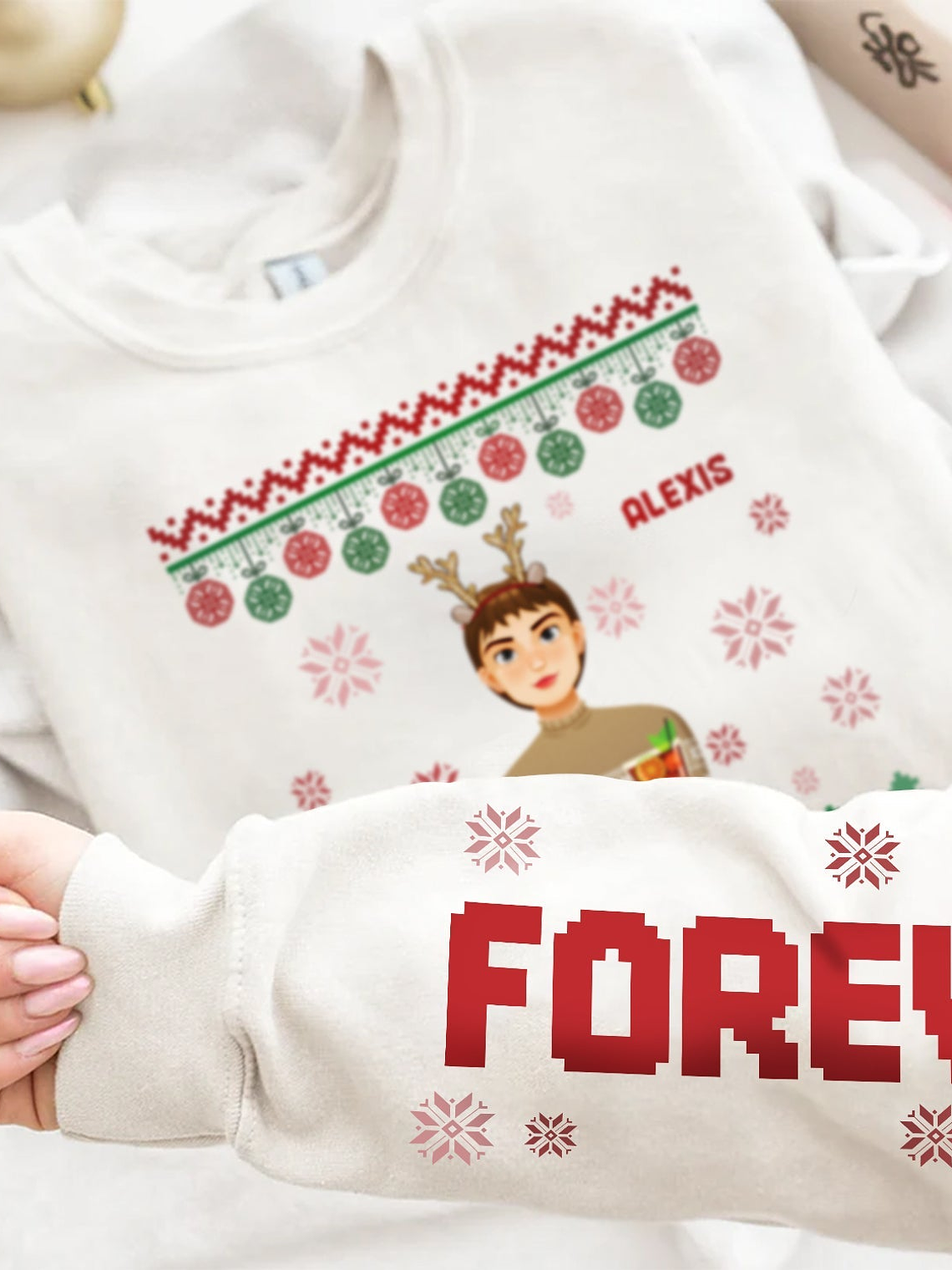 Flat Art - Christmas, Funny Gift For Family, Couple, Dad, Mom, Grandpa, Grandma - Personalized Sweatshirt With Sleeve Imprint 4