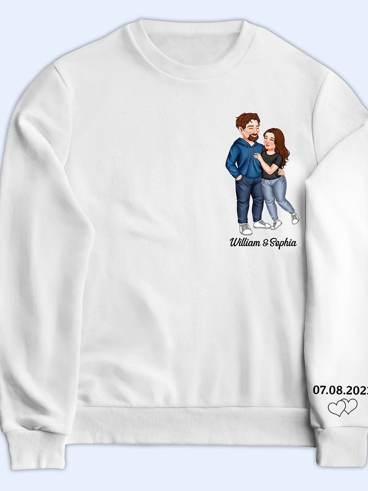 Arm In Arm Couple - Gift For Couples, Husband, Wife - Personalized Sweatshirt With Sleeve Imprint 1