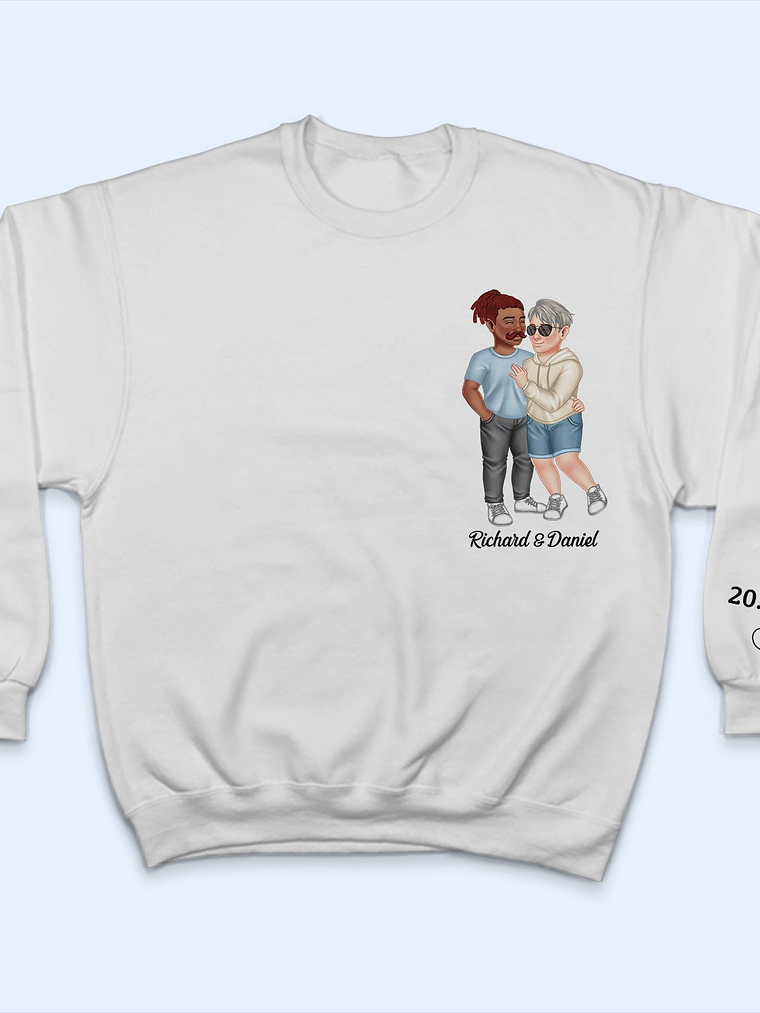 Arm In Arm Couple - Gift For Couples, Husband, Wife - Personalized Sweatshirt With Sleeve Imprint 3