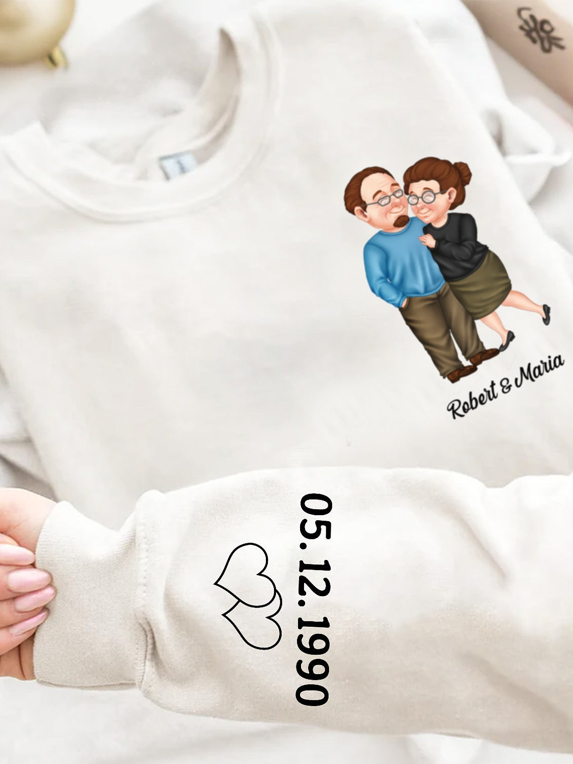 Arm In Arm Couple - Gift For Couples, Husband, Wife - Personalized Sweatshirt With Sleeve Imprint 4