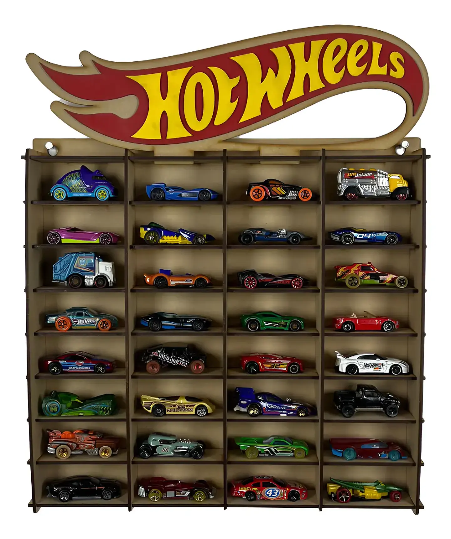Exhibidor De Autos Escala 1:64 Para 32 Autos Logo 3D a Color 1