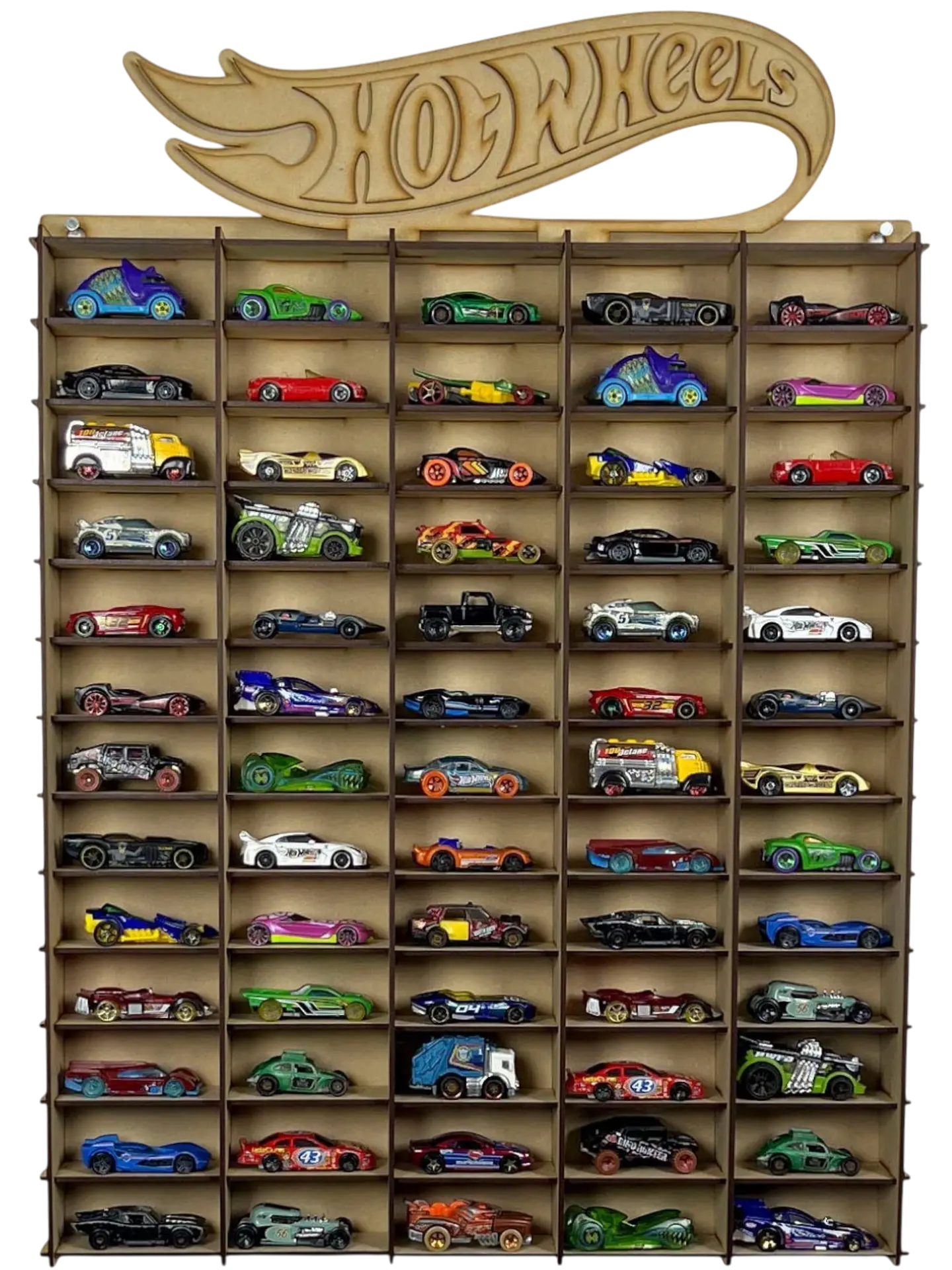 Exhibidor De Autos Escala 1:64 Para 65 Autos Logo 3D Sin Color 1