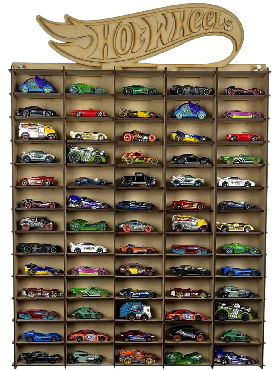 Exhibidor De Autos Escala 1:64 Para 65 Autos Logo 3D Sin Color 1