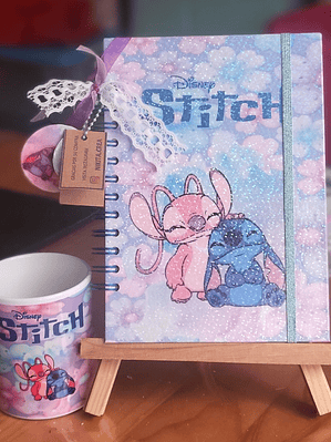 kit tazon y libreta  de stitch