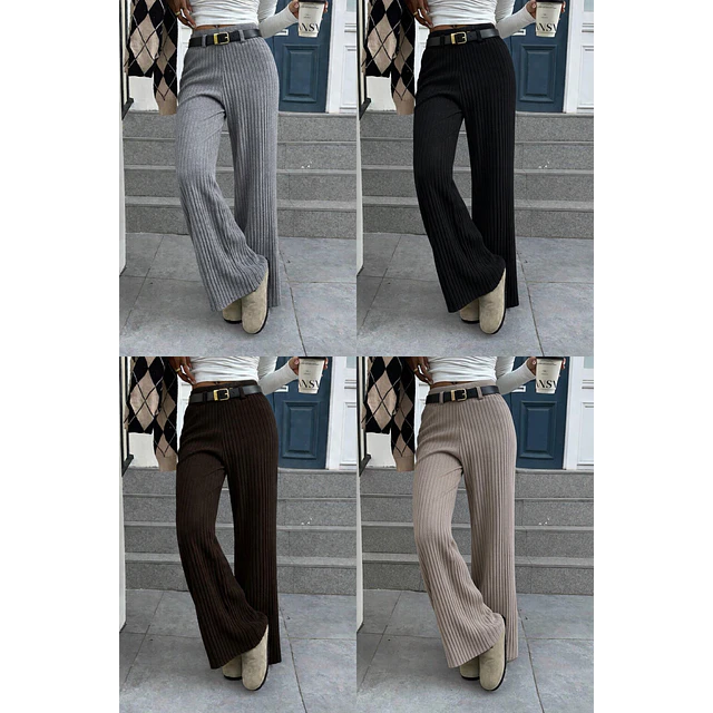 Pantalón palazo lanilla cinturón 