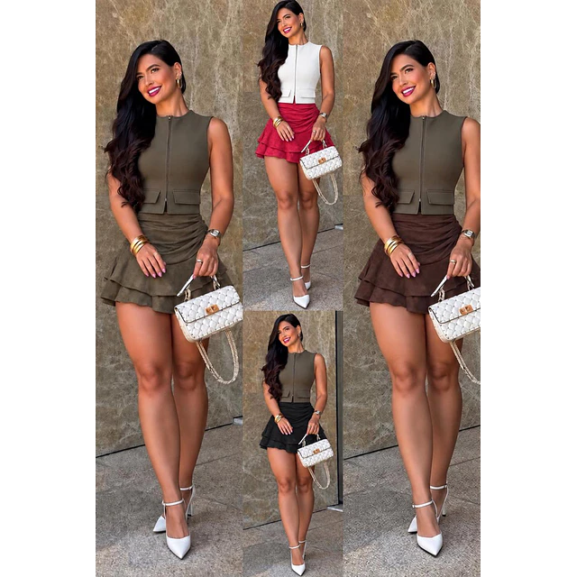 Falda short simil gamuza 