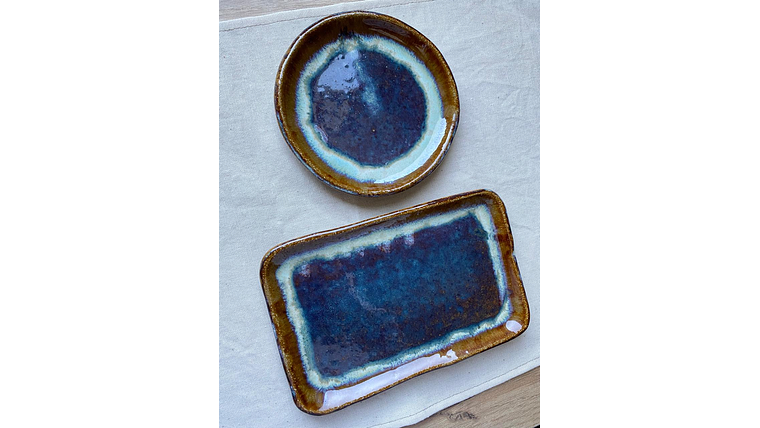 Plato gres rectangular y platito redondo 2