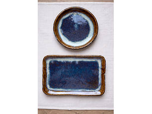 Plato gres rectangular y platito redondo