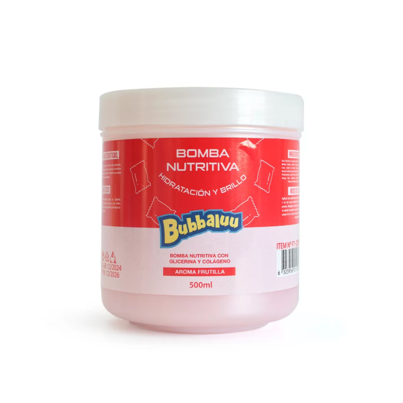 Mascarilla Bomba nutritiva Bubbaluu con colágeno, Q10 y biotina, aroma tutti frutti 500 ml.