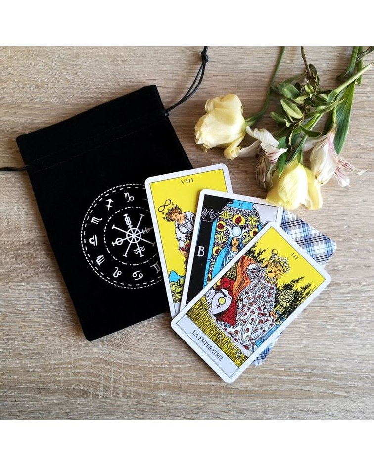 Saquito para Cartas de Tarot - Rueda Astrológica - Tono Negro