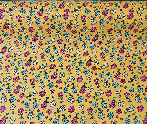 Tela flores Liberty fondo mostaza