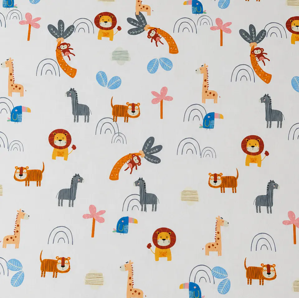 Tela infantil estampada safari fondo blanco  1