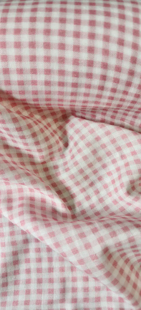 Tela Muselina tipo Bambula Vichy Rosa y Blanco