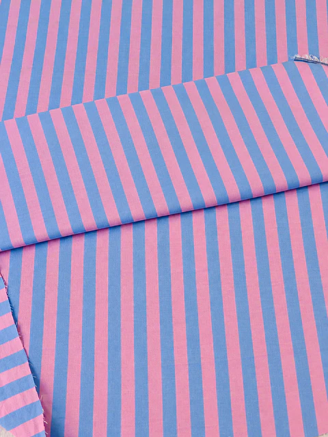 Tela Seersucker de Rayas Rosa y Azul