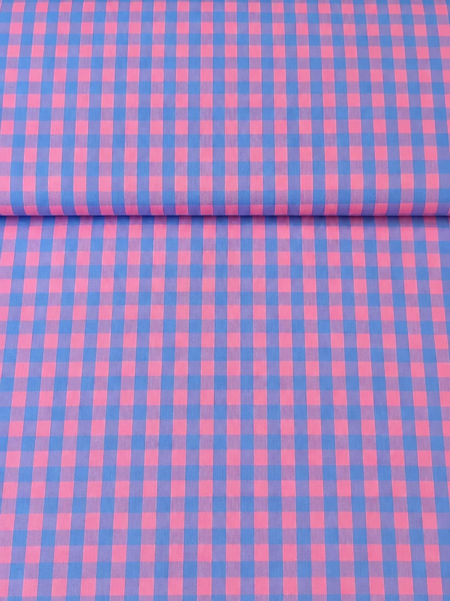 Tela Seersucker Vichy Rosa y Azul  1