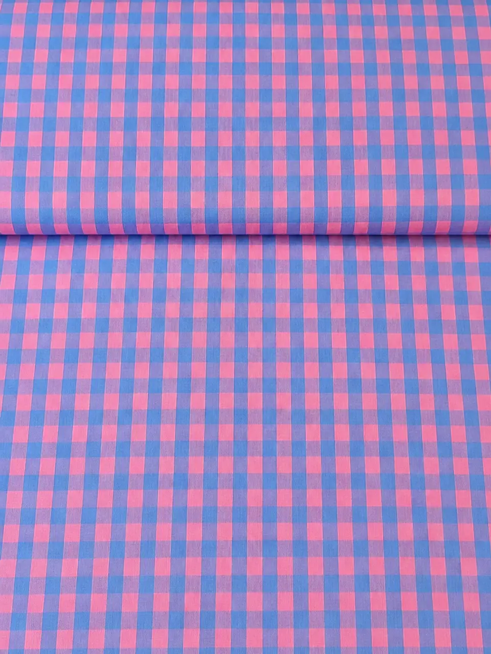 Tela Seersucker Vichy Rosa y Azul  1