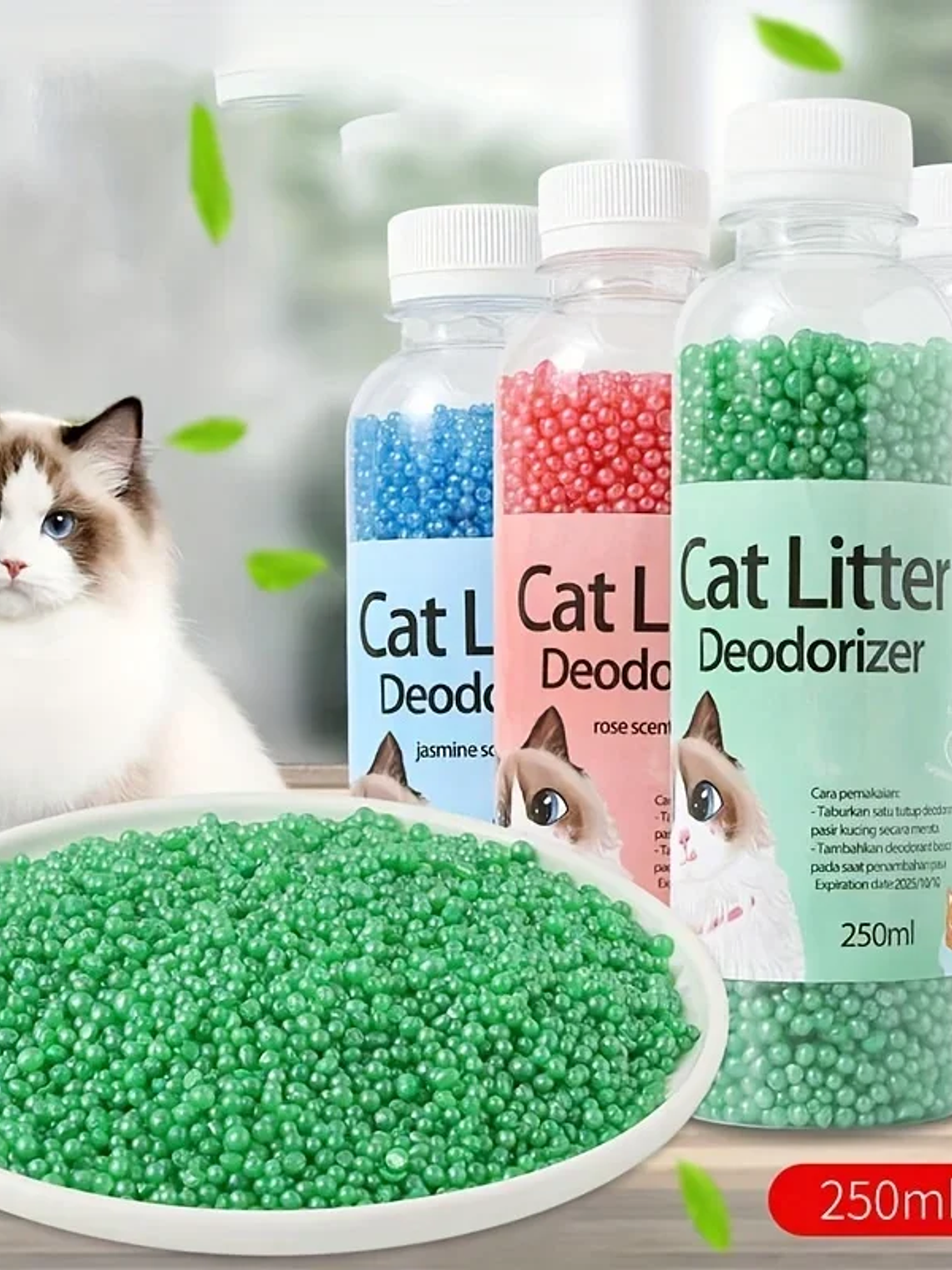 Perlas desodorantes para gatos, 6 sabores, aromáticas, para la caja de arena de gatos, suministros de limpieza para mascotas 1