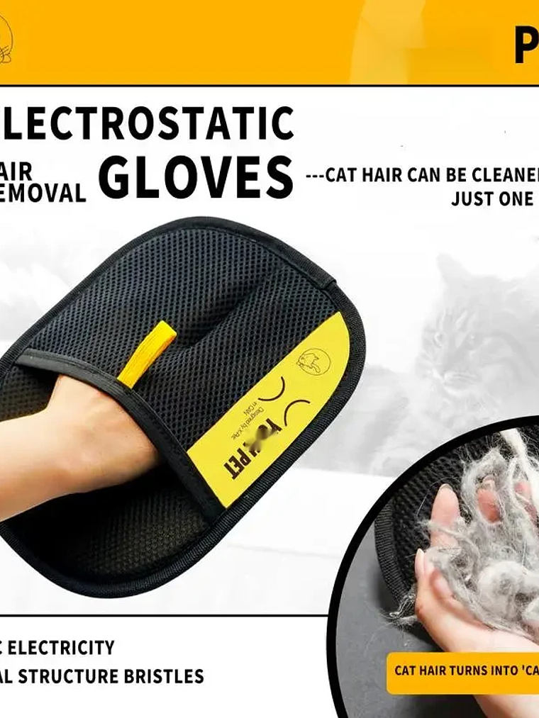 Guante para pelo de animales Guantes electrostáticos Cepillo bidireccional Guante para quitar pelo de mascotas para gatos Perros Ropa Muebles Electrostático 1