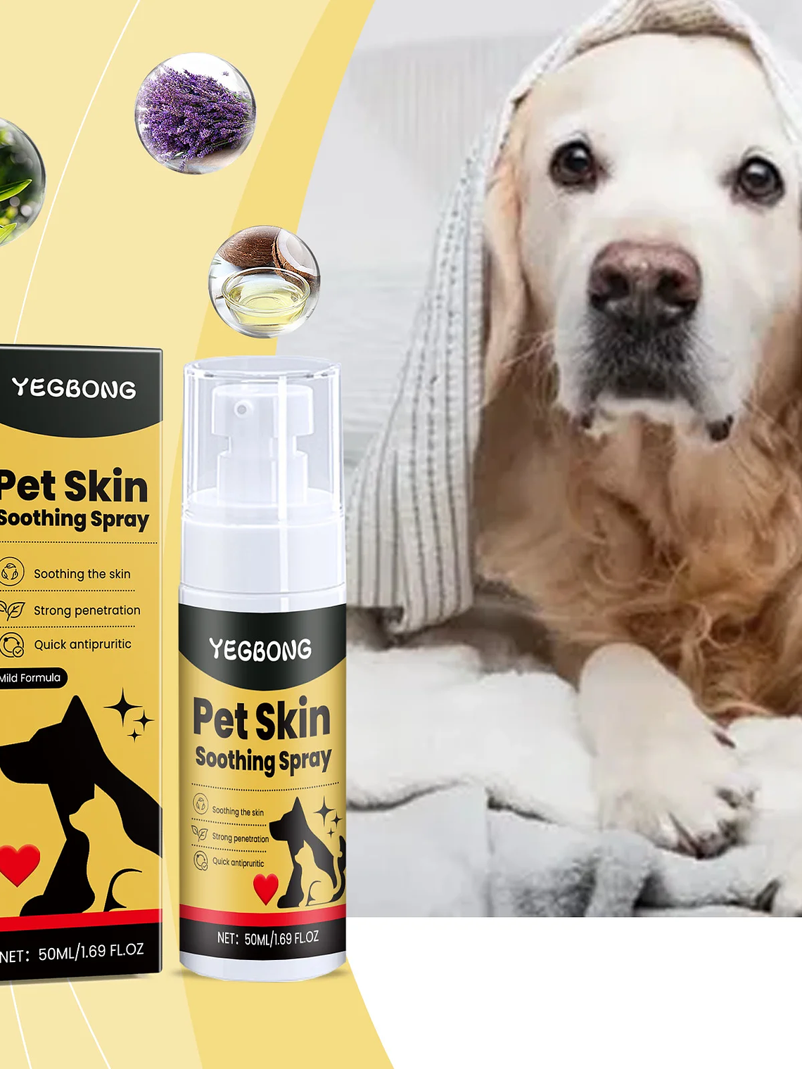 Spray para el cuidado de la piel de mascotas: alivia las molestias de perros, gatos, pulgas y piojos, alivia el rascado y lamido de la piel, spray portátil para heridas de mascotas. 1