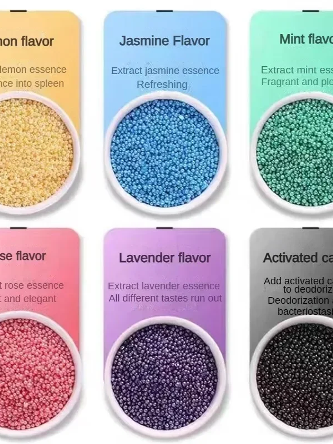 Perlas desodorantes para gatos, 6 sabores, aromáticas, para la caja de arena de gatos, suministros de limpieza para mascotas 5