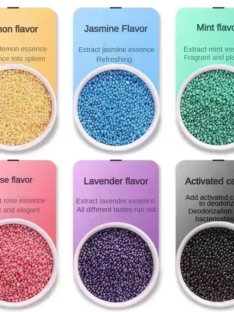 Perlas desodorantes para gatos, 6 sabores, aromáticas, para la caja de arena de gatos, suministros de limpieza para mascotas 5