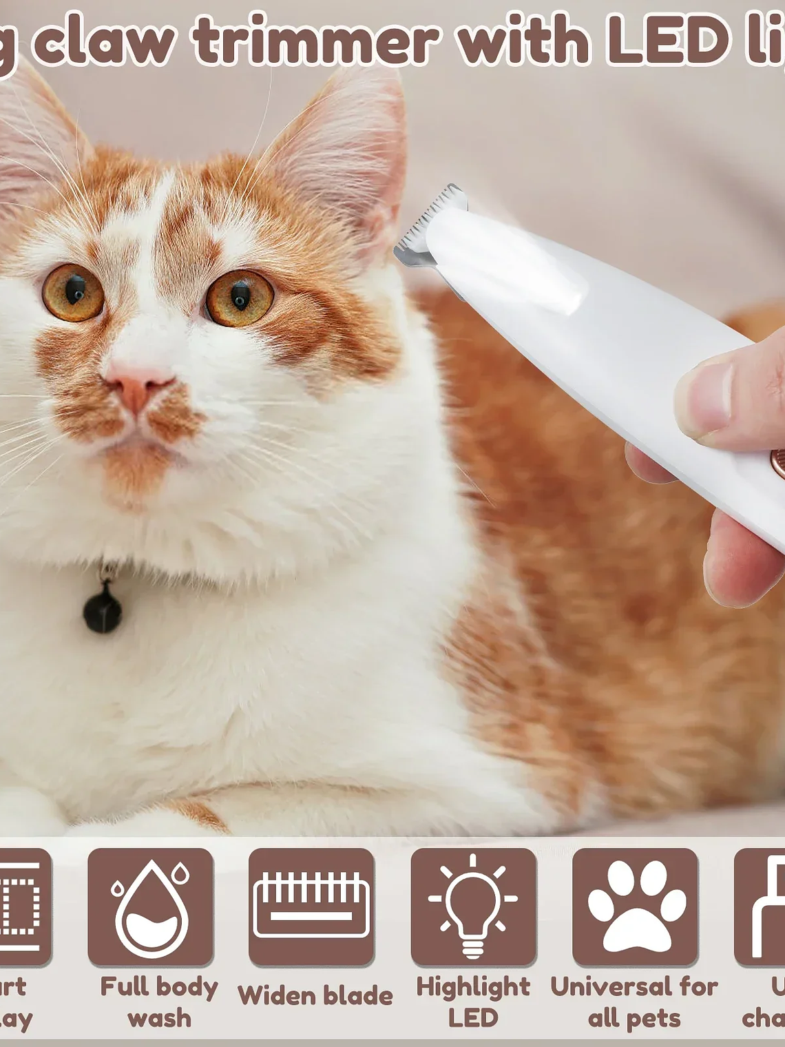 Recortador de patas para perros con luz LED, totalmente impermeable, con pantalla LED, cuchilla ancha de 18 mm. 2