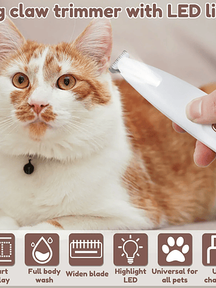 Recortador de patas para perros con luz LED, totalmente impermeable, con pantalla LED, cuchilla ancha de 18 mm.