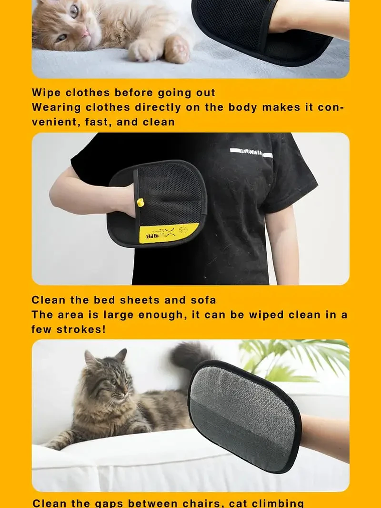 Guante para pelo de animales Guantes electrostáticos Cepillo bidireccional Guante para quitar pelo de mascotas para gatos Perros Ropa Muebles Electrostático 17