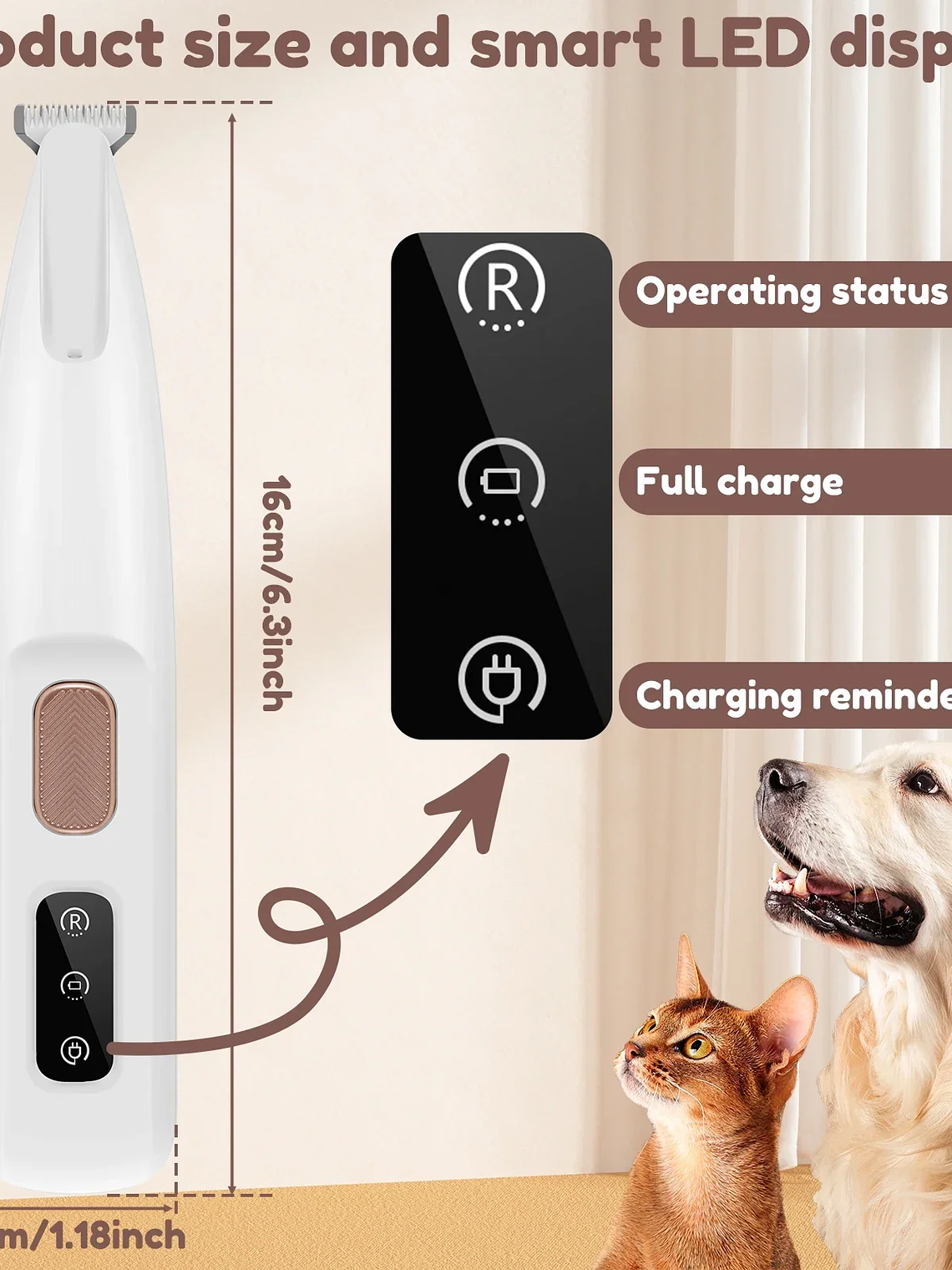 Recortador de patas para perros con luz LED, totalmente impermeable, con pantalla LED, cuchilla ancha de 18 mm. 15