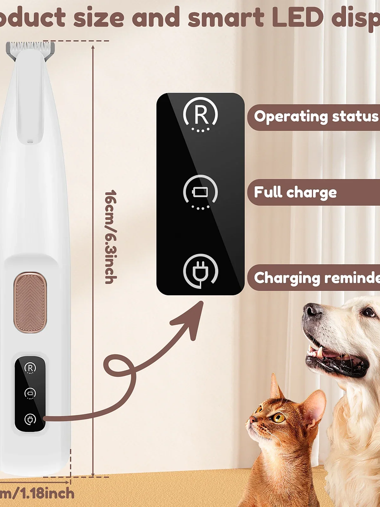 Recortador de patas para perros con luz LED, totalmente impermeable, con pantalla LED, cuchilla ancha de 18 mm. 15