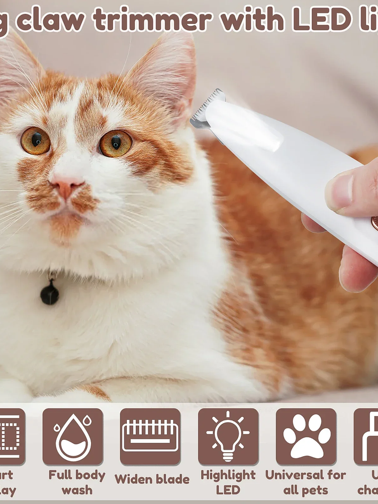 Recortador de patas para perros con luz LED, totalmente impermeable, con pantalla LED, cuchilla ancha de 18 mm. 18