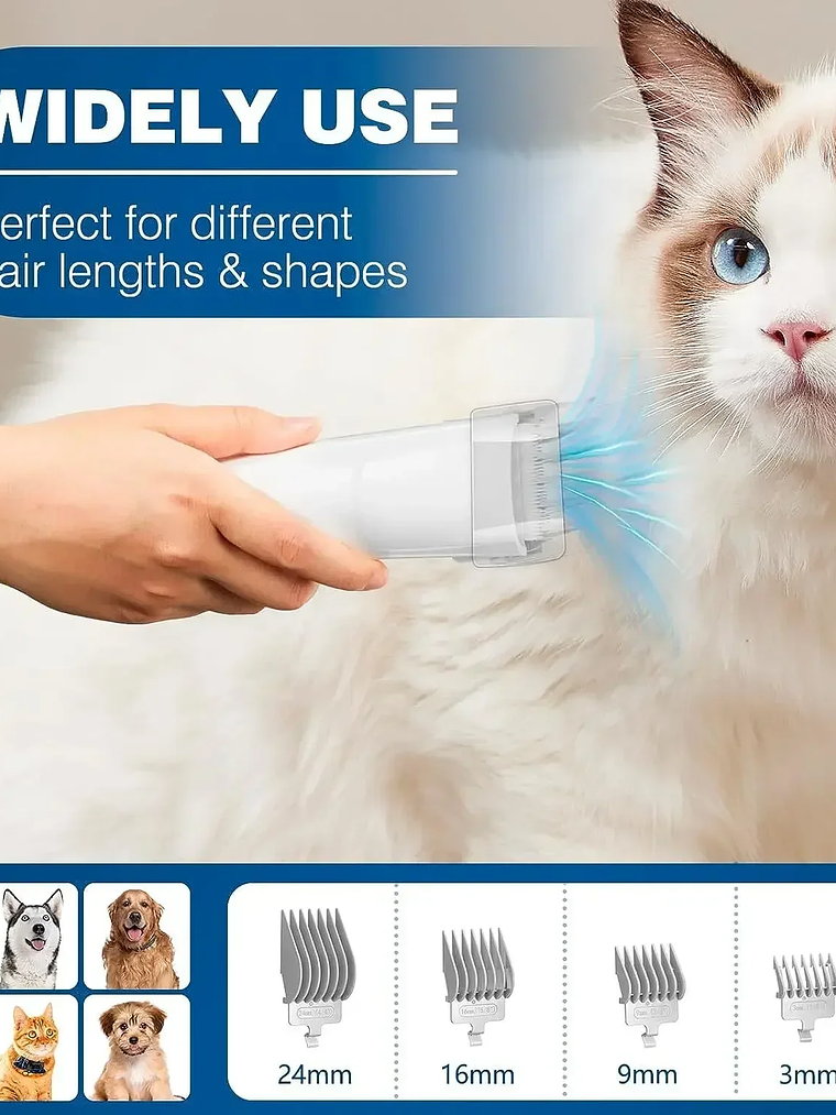 Kit de aseo para perros para mascotas que incluye 4 peines cortapelos, aspiradora de 2,5 l y 5 herramientas de aseo para mascotas que pierden pelo. 3