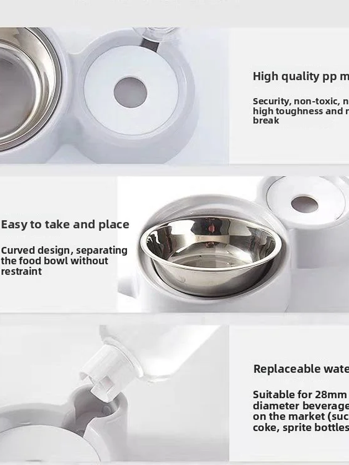 Dispensador de agua para mascotas, para gatos y perros, almacenamiento automático de agua, tazón de comida para mascotas, contenedor de comida con bebedero, suministros para mascotas 11