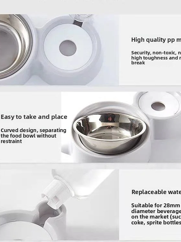 Dispensador de agua para mascotas, para gatos y perros, almacenamiento automático de agua, tazón de comida para mascotas, contenedor de comida con bebedero, suministros para mascotas 11