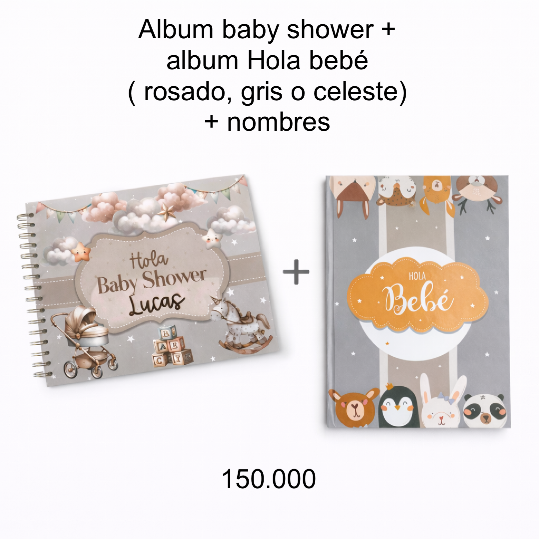 PROMO Album Hola Bebé +  Hola baby shower + 2 stickers de los nombres