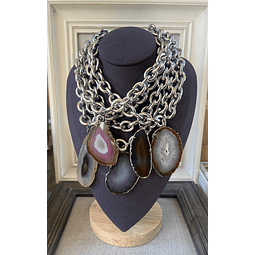 Collar Cadena Acero y Piedra