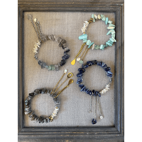 Pulsera Piedras Naturales Cadenas Acero