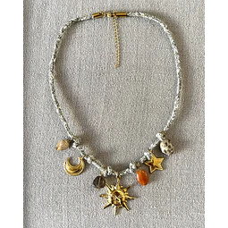 Collares Sol, Cordel Gris y figuras Acero