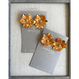 Aros Flores Resina y Acero Baño Oro 