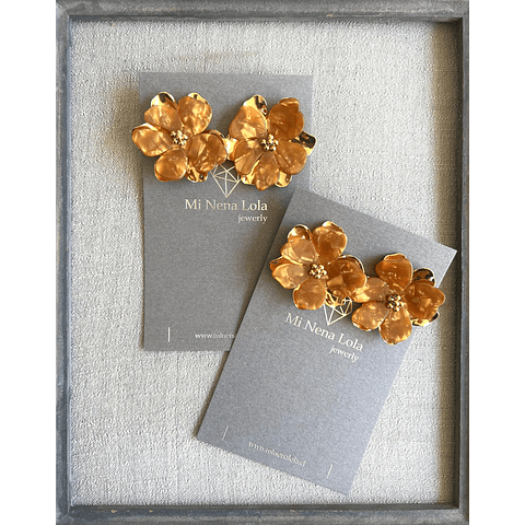 Aros Flores Resina y Acero Baño Oro 