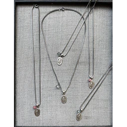 Collar Virgen Plata Piedra Cadena Acero