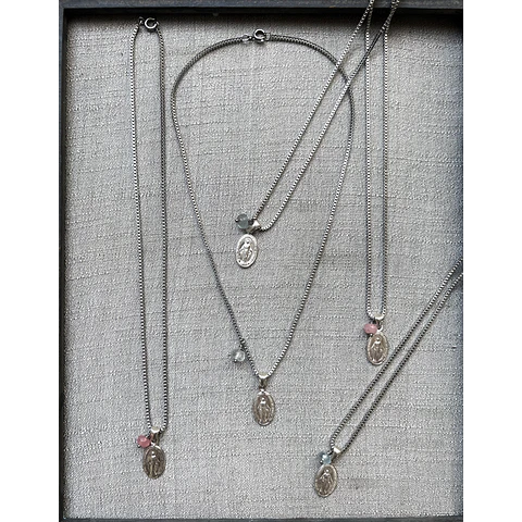 Collar Virgen Plata Piedra Cadena Acero