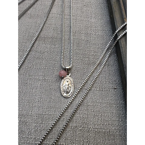 Collar Virgen Plata Piedra Cadena Acero