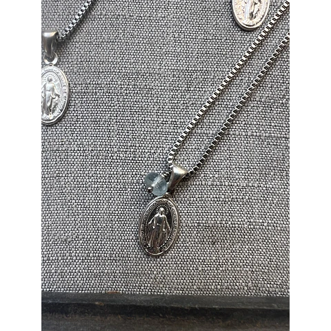 Collar Virgen Plata Piedra Cadena Acero
