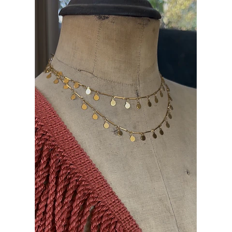 Collares Plaquitas Doble en Acero baño en Oro