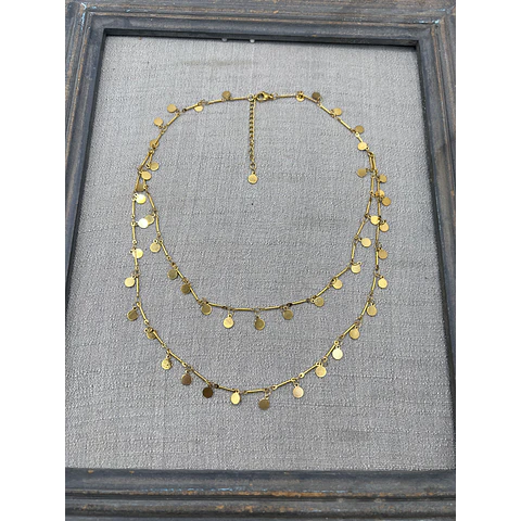 Collares Plaquitas Doble en Acero baño en Oro